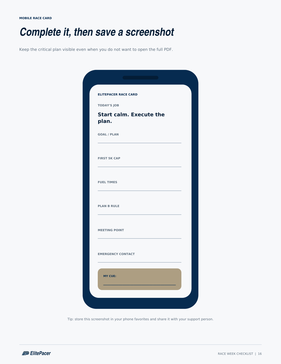 Condensed race plan formatted for a phone